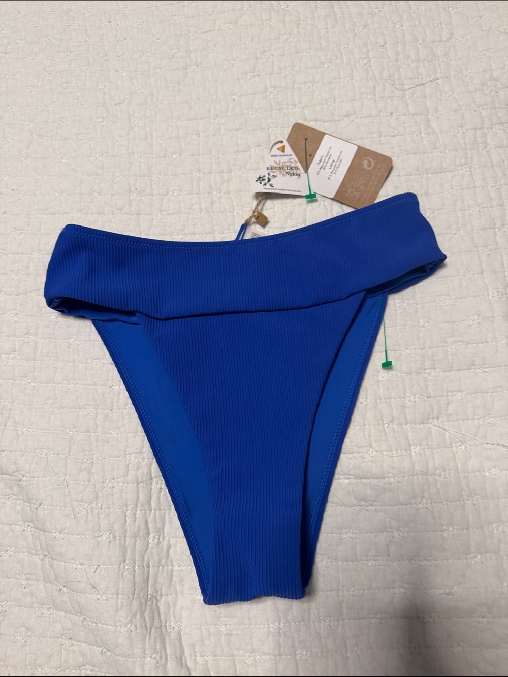 Nwt BERLOOK Ribbed Fold-Over Bikini Bottom in Cobalt Blue
